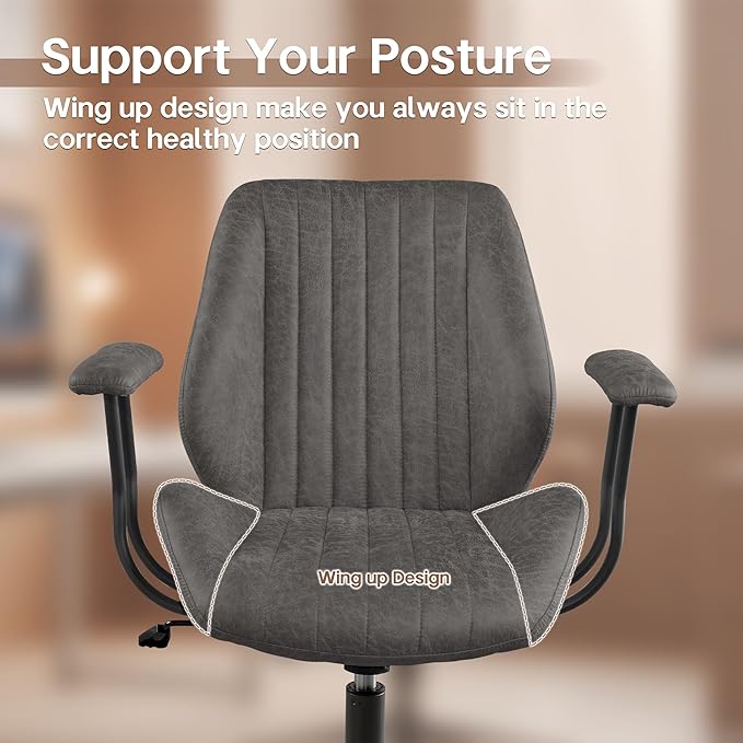 HOOOWOOO Faux Suede Leather Home Office Desk Chair,MCM Modern Ergonomic Task Work Chair,Computer Gaming Chair with Cushion Seat Mid Back for Long Hours(Charcoal Grey)