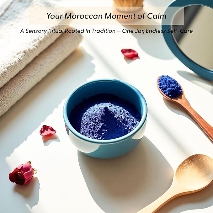 Moroccan Nila Powder – Natural Blue Clay Mask for Face, Body & Hair – Exfoliates for Glowing, Even-Toned Skin – Plant-Based & Traditional Hammam Skincare for All Skin Types