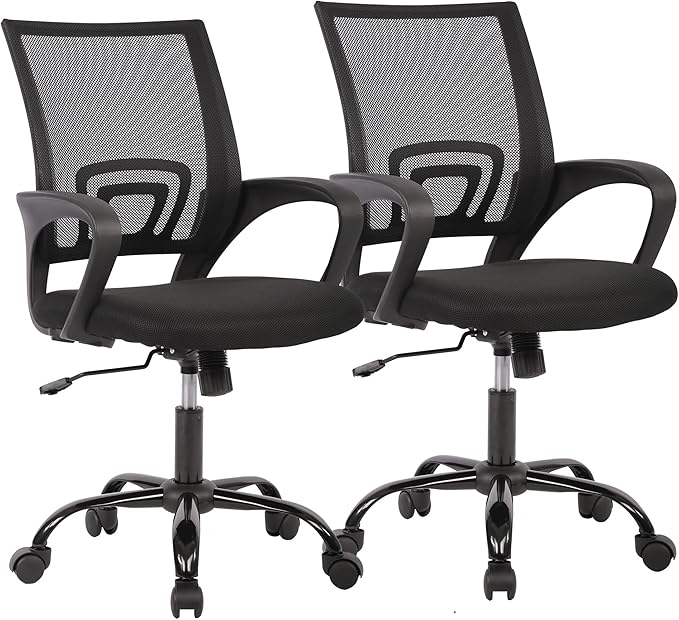 PayLessHere Office Computer Chair Ergonomic Cheap Desk Chair Adjustable Comfortable Mid Back Task Rolling Swivel with Lumbar Support for Home Office (Pack of 2, Black)