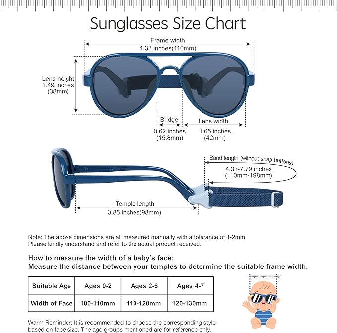 COCOSAND Baby Boys Girls Aviator Sunglasses with Strap Polarized Flexible Retro Pilot for Infants Toddler Age 0-24 Months