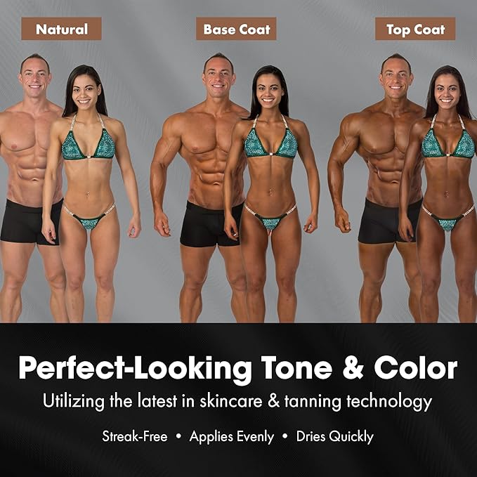 Pro Tan Competition Tanning Kit - Self Tanner Set with Pre-Tan Skin Balancing Exfoliator, Overnight Competition Color Base Coat, Instant Top Coat Mousse, Ultra-Light Posing Oil & Applicator Mitt