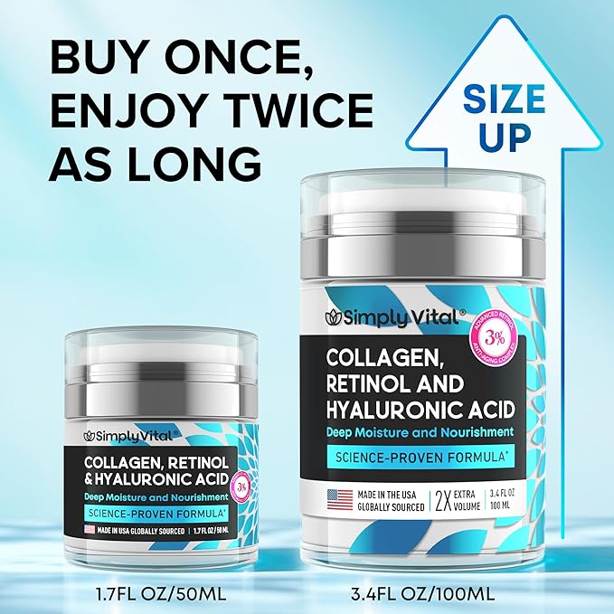 Anti-Aging Face Moisturizer with Retinol, Collagen & Hyaluronic Acid - Made in USA - Moisturizer Face Cream for Women & Men - Firming & Hydrating Neck Cream - Day & Night Skin Care - 3.38 fl oz