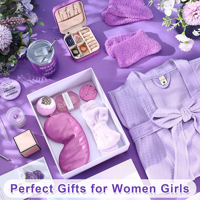 Nuogo 13 Pcs Birthday Gifts for Women Spa Basket Set for Women Mother's Day Gifts Mirrors Socks Steamers Jewelry Case Bath Robe Mom Nurse Girlfriend Wife