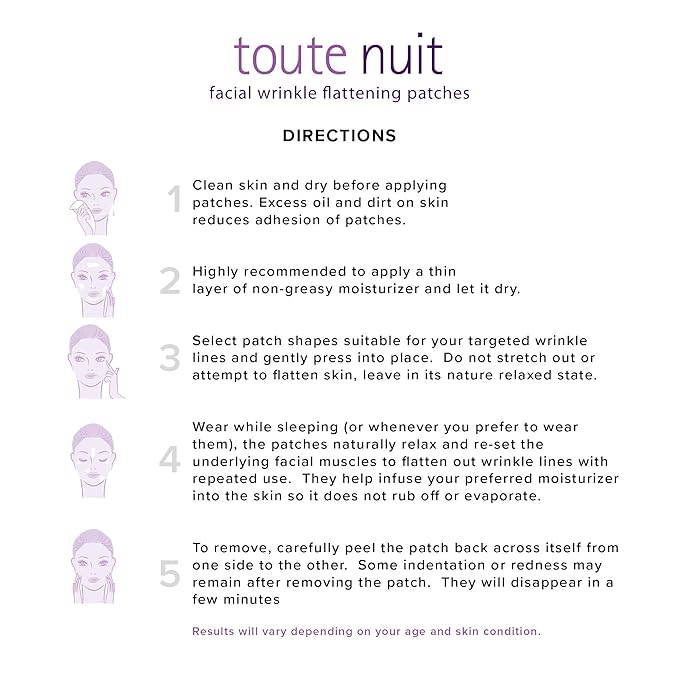 Toute Nuit Wrinkle Patches – Y Shape – Face Tape for Forehead, Between the Eyes & Around Mouth – Hypoallergenic Anti Wrinkle Patches – 20 Count, Made in USA