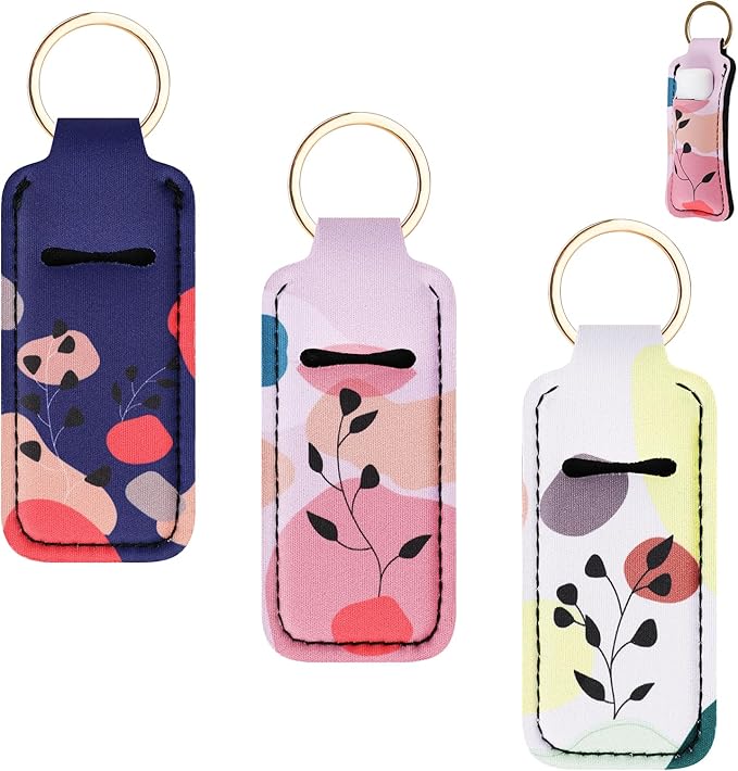 3PCS Chapstick Keychain Holder, Potable Lip Balm Holder, Lip Gloss Holder Keychain for Lipstick, Chapstick, Lip Balm
