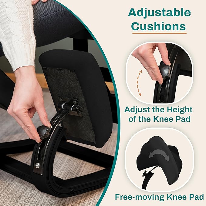 NYPOT Ergonomic Kneeling Chair with Adjustable Seats - Knee Chair for Posture Correction & Kneel Rocking Stool for Desk - Back Pain Relief and Support for Home and Office - Modern Total Black