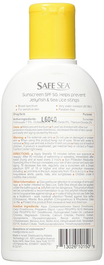 Safe Sea SPF65 Sport Sunscreen 4oz, Jellyfish Sting-Blocking Lotion, Waterproof, Biodegradable, Body and Face Sunscreen, Anti-Jellyfish and Sea-Lice sting protection.
