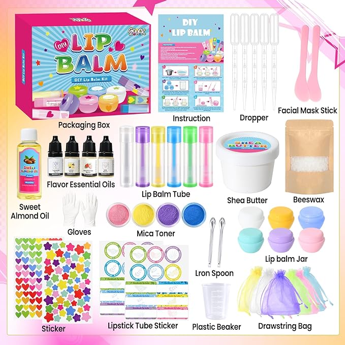 GZDUCK DIY Lip Balm Making Kit- 42Pcs Lip Balm Making Set, Make Your Own Lip Gloss, Lip Gloss Making with Multi-Flavor Multicolored DIY Makeup Set Gifts for Women
