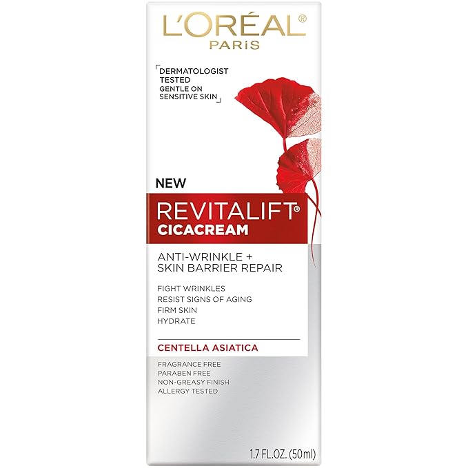 L'Oreal Paris Revitalift Cicacream Anti-Aging Face Moisturizer with Centella Asiatica for Anti-Wrinkle and Skin Barrier Repair, Fragrance Free, Paraben Free, 1.7 fl; oz.
