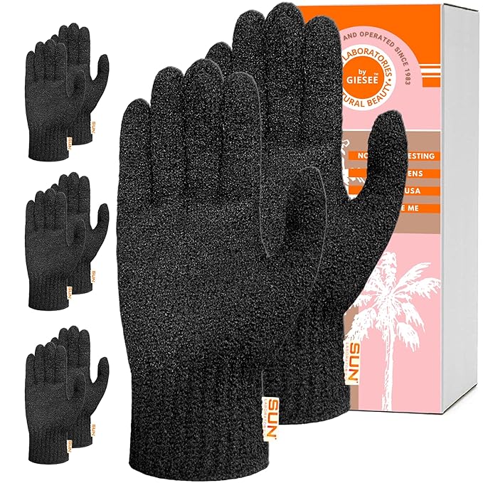 Sun Laboratories By Giesee Exfoliating Gloves 4 Pairs - Body Scrubber, Exfoliating Body Scrubber, Exfoliating Body Scrub, Self Tan Remover Mitt, Sunless Tanner Remover, Pre Tan Exfoliator, Tan Removal