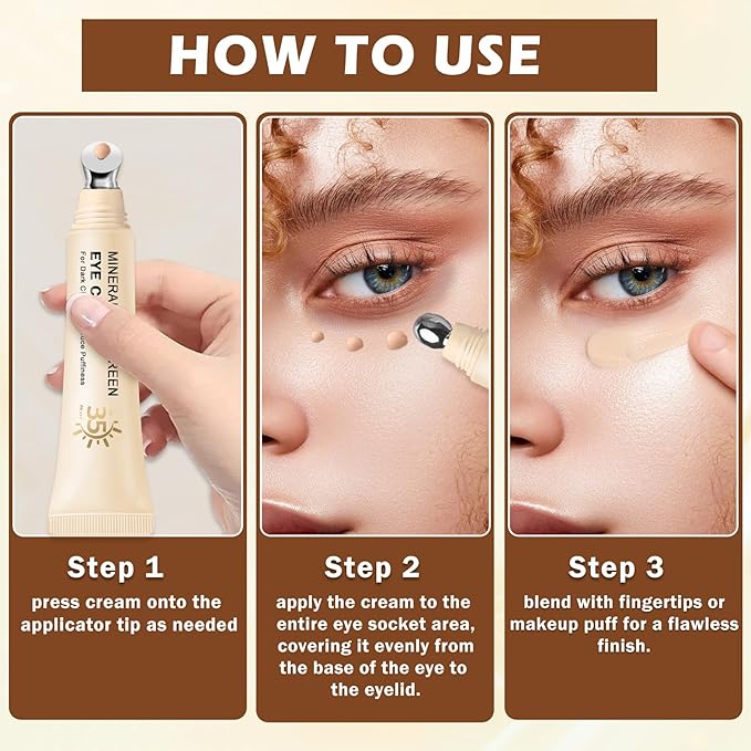 Mineral Sunscreen Eye Cream,3-in-1 Under Eye Cream,for Puffiness and Bags Under Eyes,Dark Circle and Wrinkles,Anti Aging,Under Eye Brightener and Concealer,SPF 35 （Light）