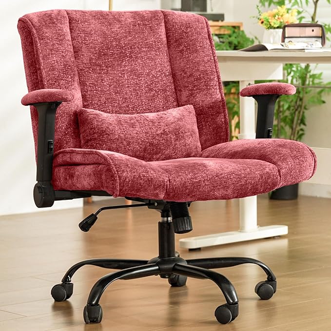Criss Cross Chair with Wheels & Flip Arms, Wide Cross Legged Office Chair with Adjustable Tilt Criss-Cross Desk Chair with Lumbar Support for Home Office, Bedroom, Apartment Red