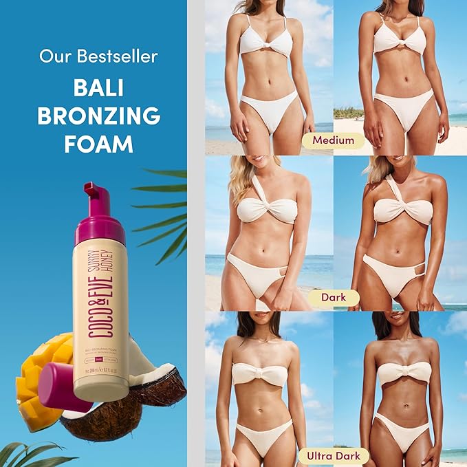 Coco & Eve Sunny Honey Bali Bronzing Self Tanner Mousse - (Ultra Dark) All Natural Sunless Tanning Mousse | Instant Self Tanning with Bronzer and Skin Moisturizer (6.7 fl oz)