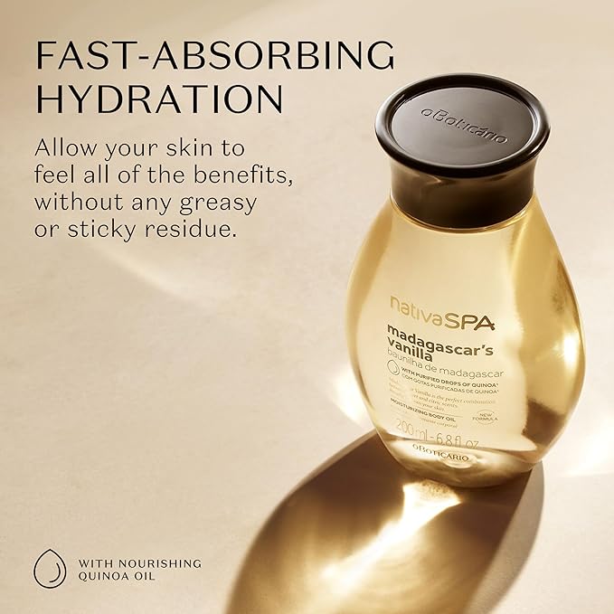 Nativa SPA by O Boticário, Madagascar Vanilla Body Oil, Soothing & Moisturizing, 6.8 Ounce