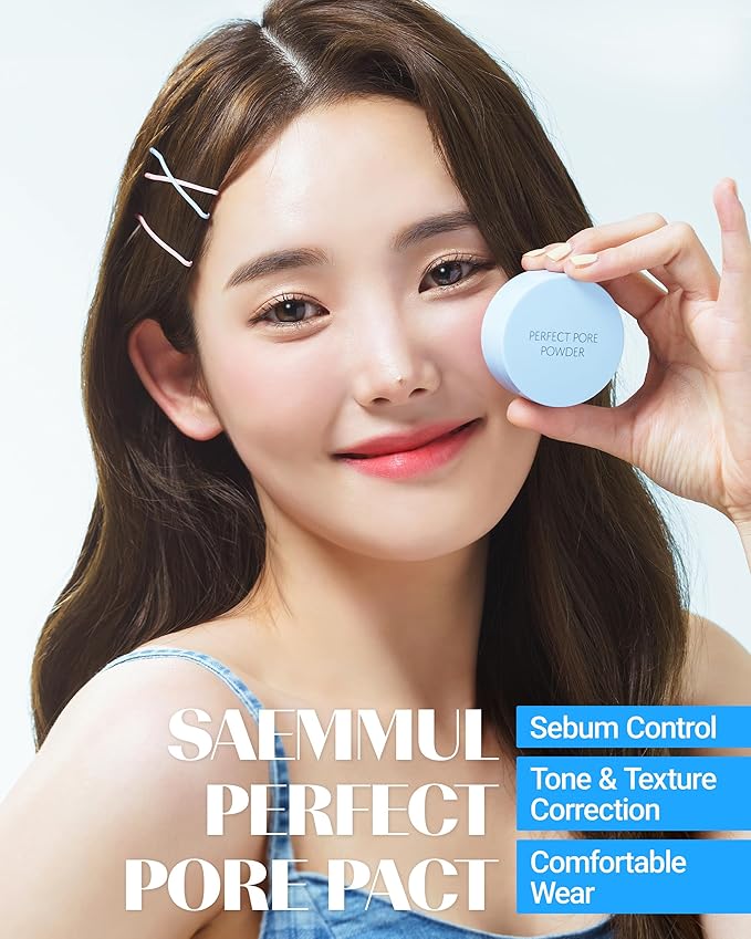 THESAEM Saemmul Perfect Pore Pact - Sebum Control Face Powder for Oil Absorption & Makeup Setting - Pore Blurring Pressed Compact Smooth Matte Finish - Korean Makeup Finishing Powder, 0.37 oz.