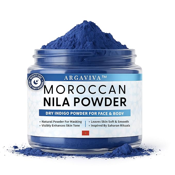 Moroccan Nila Powder – Natural Blue Clay Mask for Face, Body & Hair – Exfoliates for Glowing, Even-Toned Skin – Plant-Based & Traditional Hammam Skincare for All Skin Types