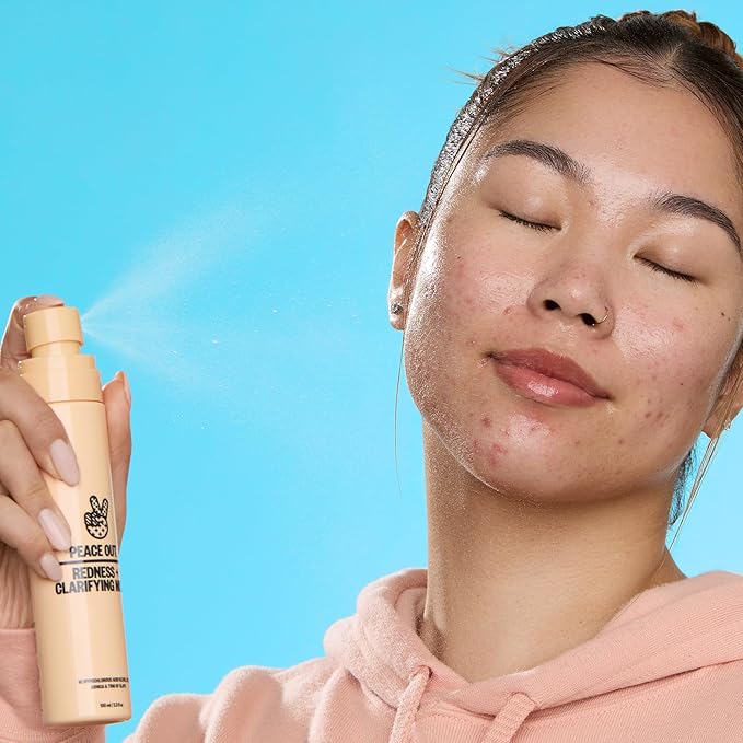 PEACE OUT Redness + Clarifying Mist, Hypochlorous Acid Facial Spray for Acne-Prone Skin, Helps Calm Redness, Control Excess Oil, and Refresh Skin Over and Under Makeup, 3.3 fl oz