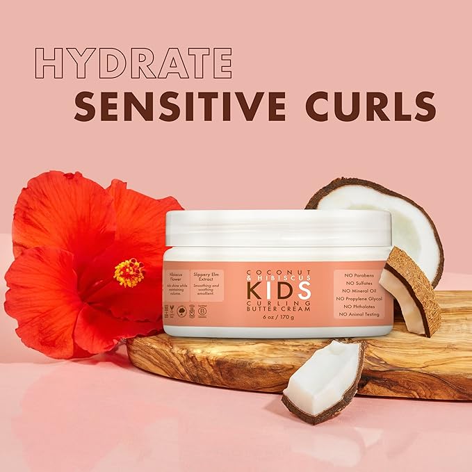 SheaMoisture Kids Curling Styling Cream For Curl Definition Coconut & Hibiscus Curl and Detangle Kids Hair 6 oz