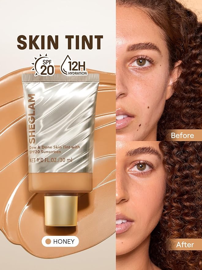 SHEGLAM Dew & Done Skin Tint with SPF20 Light-medium Coverage Foundation Evens Skin Tone-Honey