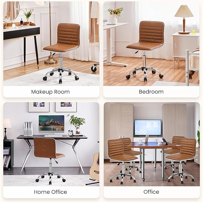 Yaheetech Low Back PU Leather Ribbed Armless Office Chair, Ergonomic Swivel Computer Task Chair with Wheels for Office, Home