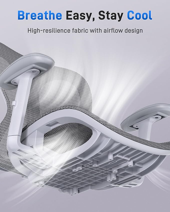Ergonomic Office Desk Chair, Comfortable Computer Gaming Chair, Breathable Mesh Back & Seat, Adjustable Armrest & Headrest, Lumbar Support, Butterfly Design for Home Office, Gray