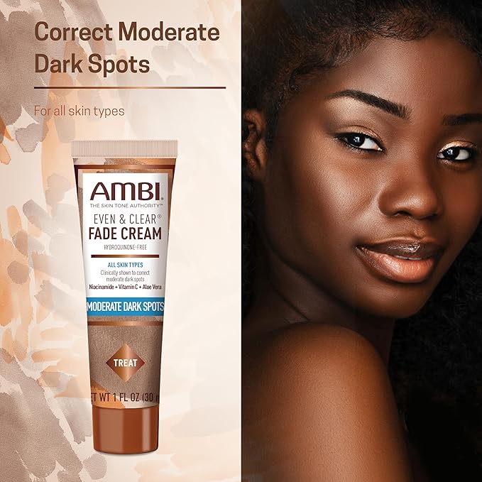 Ambi Even & Clear Fade Cream, Hydroquinone-free, Hyperpigmentation Treatment, Dark Spot Corrector, Results In As Little As 4 Weeks, Niacinamide, Aloe Vera, Vitamin C, 1 Fl Oz