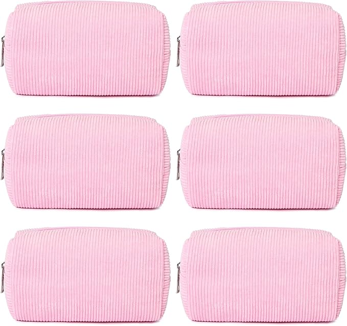 SOIDRAM 6PCS Bridesmaid Proposal Gifts Corduroy Pink makeup bag bulk for Wedding Party Favors Bachelorette party decorations Toiletry Organizer Bag Cosmetic Case Gift