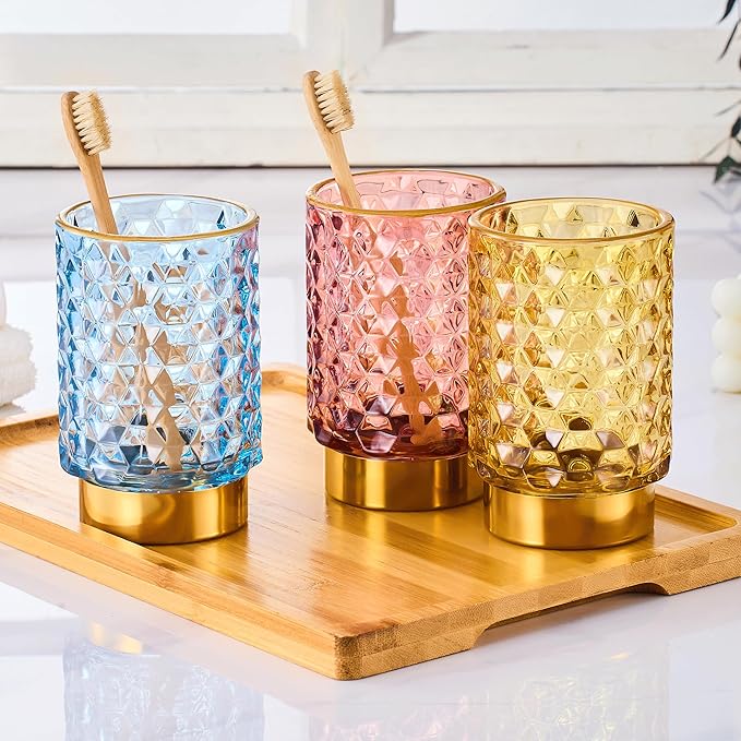 Makeup Brush Holder Organizer,Toothbrush Holders,Desk Pen Pencil Holder,Multifunctional Vintage Glass Brush Cup（A46-2-US）