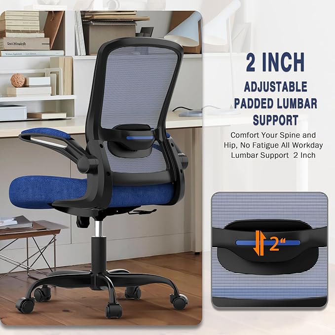 Mimoglad Office Chair, Ergonomic Desk Chair with Adjustable Lumbar Support, High Back Mesh Computer Chair with Flip-up Armrests-Task Chairs, Executive Chair for Home Office