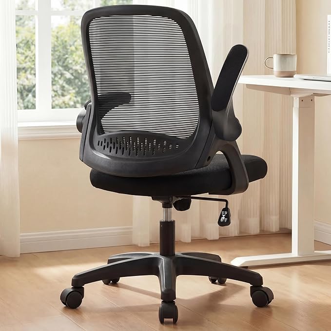 NEO CHAIR Office Desk Computer Gaming Ergonomic Chair with Lumbar Back Support Adjustable Height Swivel Wheels Flip-up Arms Mesh Chair for Home or Office (Black)
