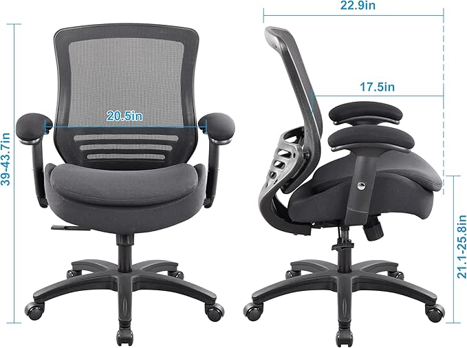 BOLISS 400lbs Mid Back Mesh Ergonomic Super Soft Wide Cushion Office Computer Desk Chair Adjustable Arms(Black)