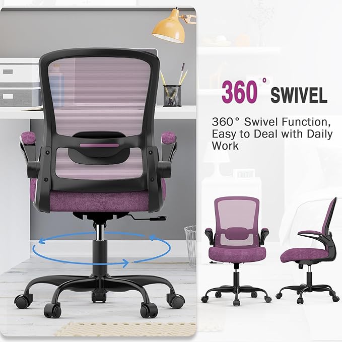 Mimoglad Office Chair, Ergonomic Desk Chair with Adjustable Lumbar Support, High Back Mesh Computer Chair with Flip-up Armrests-Task Chairs, Executive Chair for Home Office