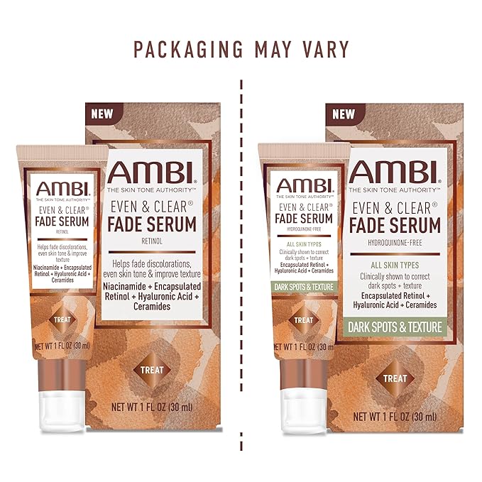 Ambi Even & Clear Fade Serum, Hyperpigmentation Treatment, Hydroquinone-free, Dark Spot Corrector, Results In As Little As 4 Weeks, Retinol, Hyaluronic Acid, Niacinamide, Ceramides, 1 Fl Oz