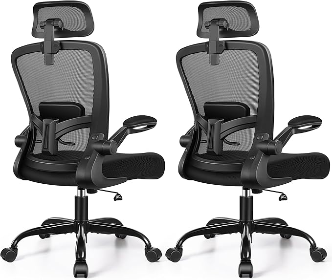 FelixKing Office Chair, Desk Chair with Adjustable Lumbar Support, Ergonomic Computer Chair with High Back and Armrest, Adjustable Height Gaming Chair Home Office Swivel Chair, Pack of 2, Black