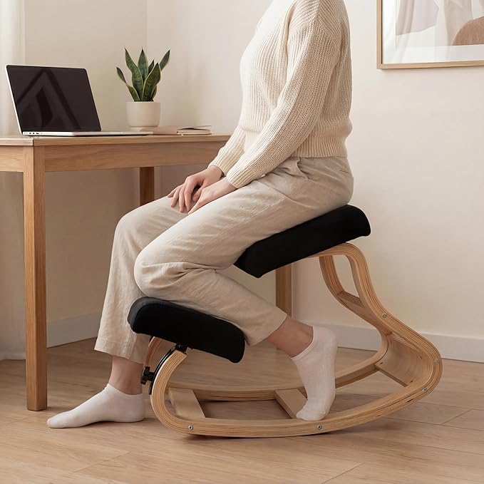 NYPOT Ergonomic Kneeling Chair with Adjustable Seats - Knee Chair for Posture Correction & Kneel Rocking Stool for Desk - Back Pain Relief and Support for Home and Office (Modern, Black Sand)