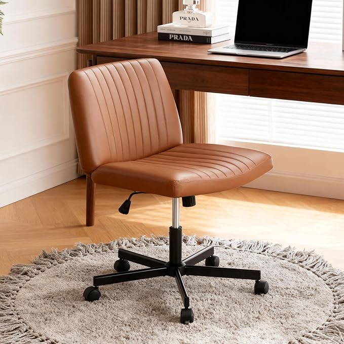 FDW Criss Cross Chair with Wheels Cross Legged Office Desk Modern Swivel Height Adjustable Wide Seat Computer Task Vanity Chair Comfy Fabric Armless Seating for Home Office