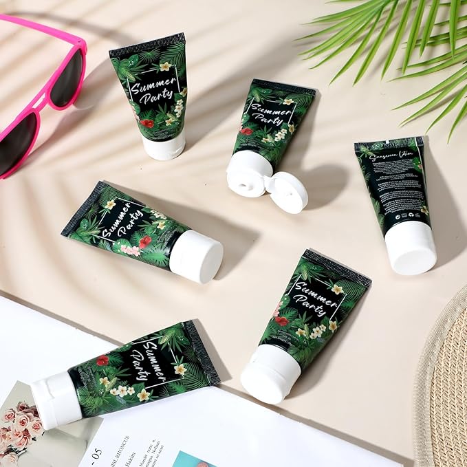12 Pcs Mini Sunscreen Bulk for Summer Travel Size Spf 30 Water Resistant Sunscreen Lotion Bulk for Thank You Gifts Hawaiian Wedding Bridal Party Favors for Pool Wedding(Tropical)