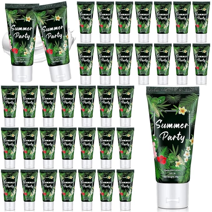 36 Pcs Mini Sunscreen Bulk for Summer Party Wedding SPF 30 Water Resistant Sunscreen Lotion Bulk 1oz Travel Size for Thank You Gifts Wedding Party Supplies (Tropical)