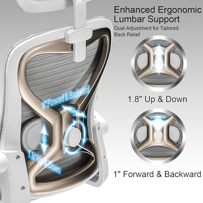 Home Office Desk Chairs, Ergonomic Office Chair with Lumbar Support & 3D Headrest, Computer Desk Chair with Flip-up Armrests, Perfect for Office or Study, Gray/Gold