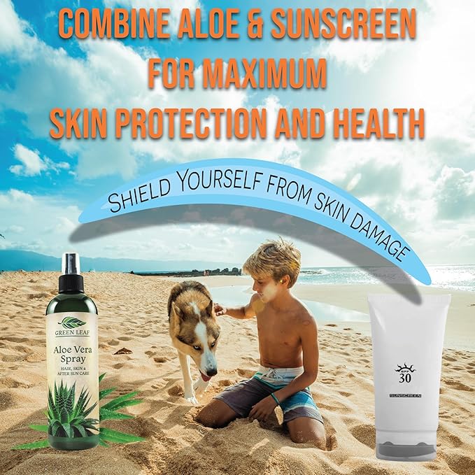 Green Leaf Naturals Aloe Vera Spray Bottle Travel Size | Vitamin C, E & A | Skin Care, Hair Spray, Facial Moisturizer, Hair Growth, Facial Cleanser, Sunburn Relief & After Sun Lotion 3.3oz
