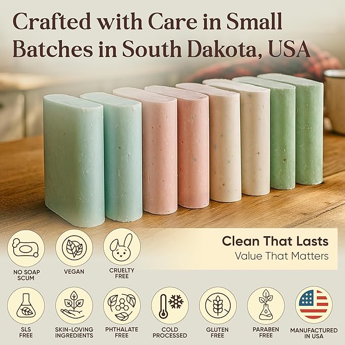Amish Farms Soap Value Pack– 8 Easy-to-Grip Hydrating Bars (5 oz Each, 2.5 lb) | Cold-Process, USA Made for Sensitive Skin, Face, Hair & Body | Gentle Clean Scent Original Recipe – Tin Tub Collection