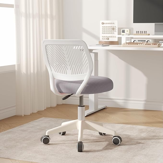 Armless Desk Chair, Height Adjustable Swivel Office Rolling Task Chairs with Soft Mesh Padded Cushion, Ergonomic Small Study Computer Chair for Girls Boys Teens (Gray, 4PCS)
