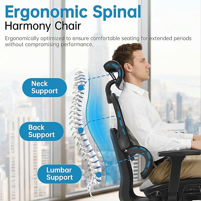 AreShark Office Chair Ergonomic Desk Chair,High Back Computer Chair with 3D Headrest & Armrests,Gaming Chair with Lumbar Support,90-135°Tilt Lock Mesh Office Chair with Footrest,Wheels,Black