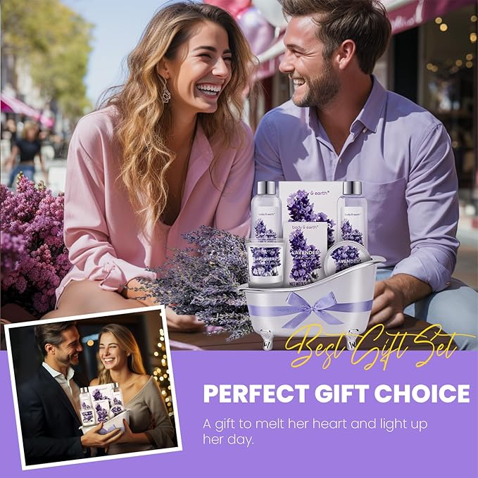 Gift Set for Women Body & Earth Gifts Set Lavender Gift Baskets For Women Bath Sets with Bubble Bath Body Lotion Scented Candle Mother‘s Day Gifts for mom