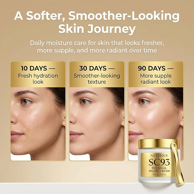Snail Mucin Cream 93% for Skin Care, Intense Hydration & Dryness, Snail Mucin Moisturizer 120g, Natural Snail Secretion Filtrate & Non-GMO, Fast Absorbing & Non-Sticky, 4.23oz