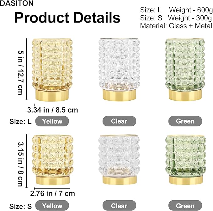 DASITON Makeup Brush Holder Organizer, Crystal Cosmetic Make Up Brush Holder, Glass Makeup Brushes Storage Organizer, Vintage Make Up Cup Desk Pen Pencil Holder, Toothbrush Holders (Yellow L)