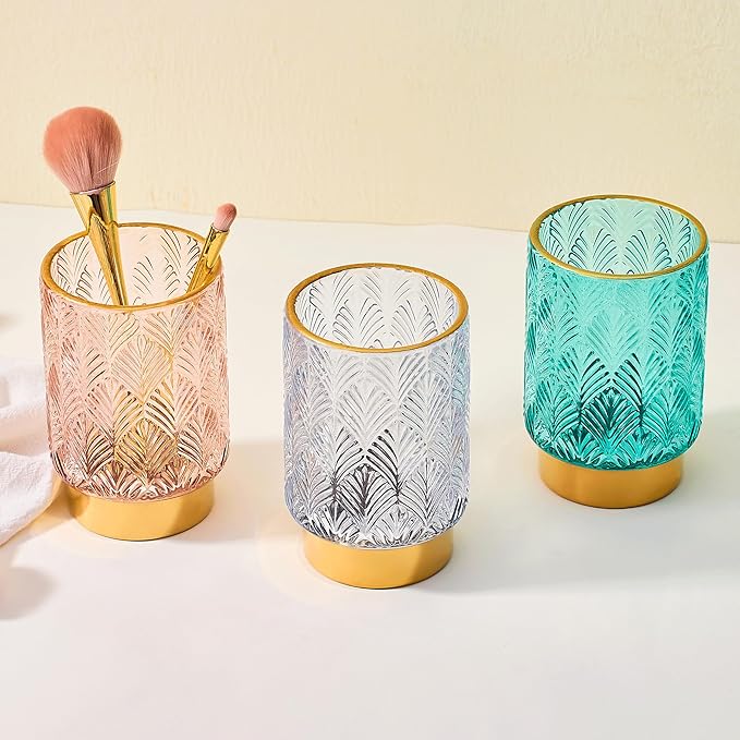 Makeup Brush Holder Organizer,Toothbrush Holders,Desk Pen Pencil Holder,Multifunctional Vintage Glass Brush Cup（A42-10-US）