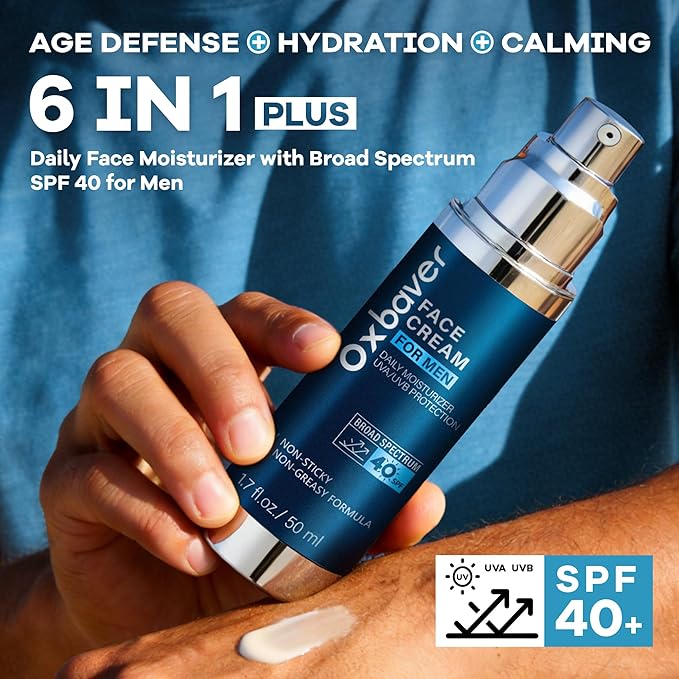 6-in-1 Face Cream for Men: Anti Aging Mens Face Moisturizer with SPF 40, Invisible & Non-Greasy Formula for Deep Hydration & Sun Protection