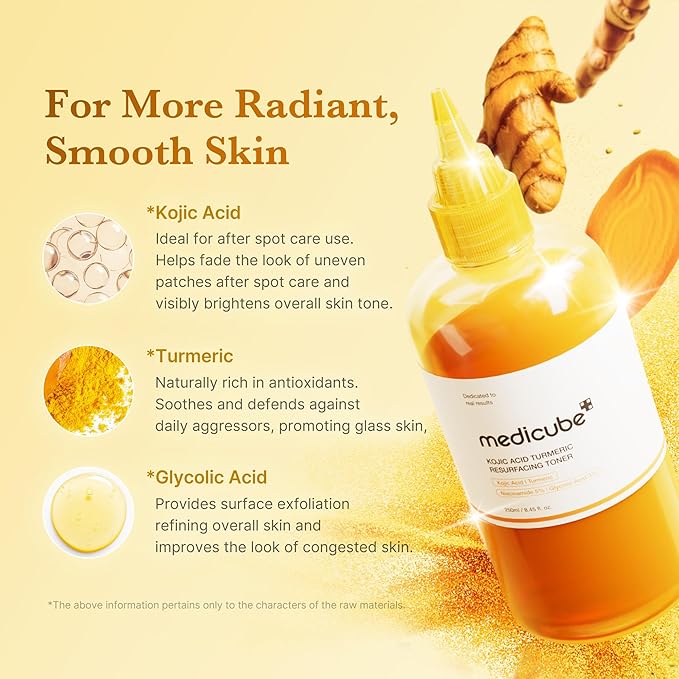 medicube Kojic Acid Turmeric Body Peel & Tone Duo: Turmeric Body Peel Shot and Kojic Acid Smoothing Toner | Gentle Exfoliation & Tone-Refining Care for Uneven Skin