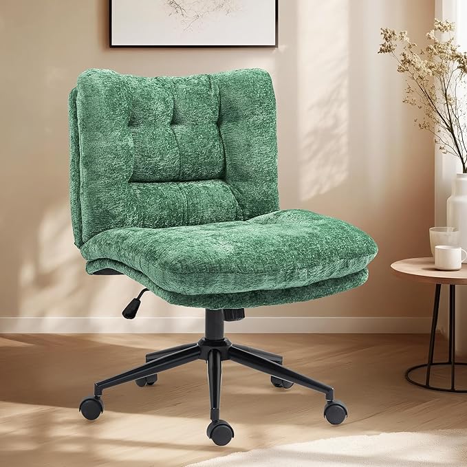 Dowinx Criss Cross Chair with Wheels, Dual-Layer Thickened Cushion, Premium Fabric Morden Home Vanity Chair Wide Seat, Olive Green